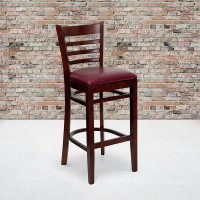 Flash Furniture Hercules Series Mahogany Finished Ladder Back Wooden Restaurant Bar Stool with Burgundy Vinyl Seat XU-DGW0005BARLAD-MAH-BURV-GG